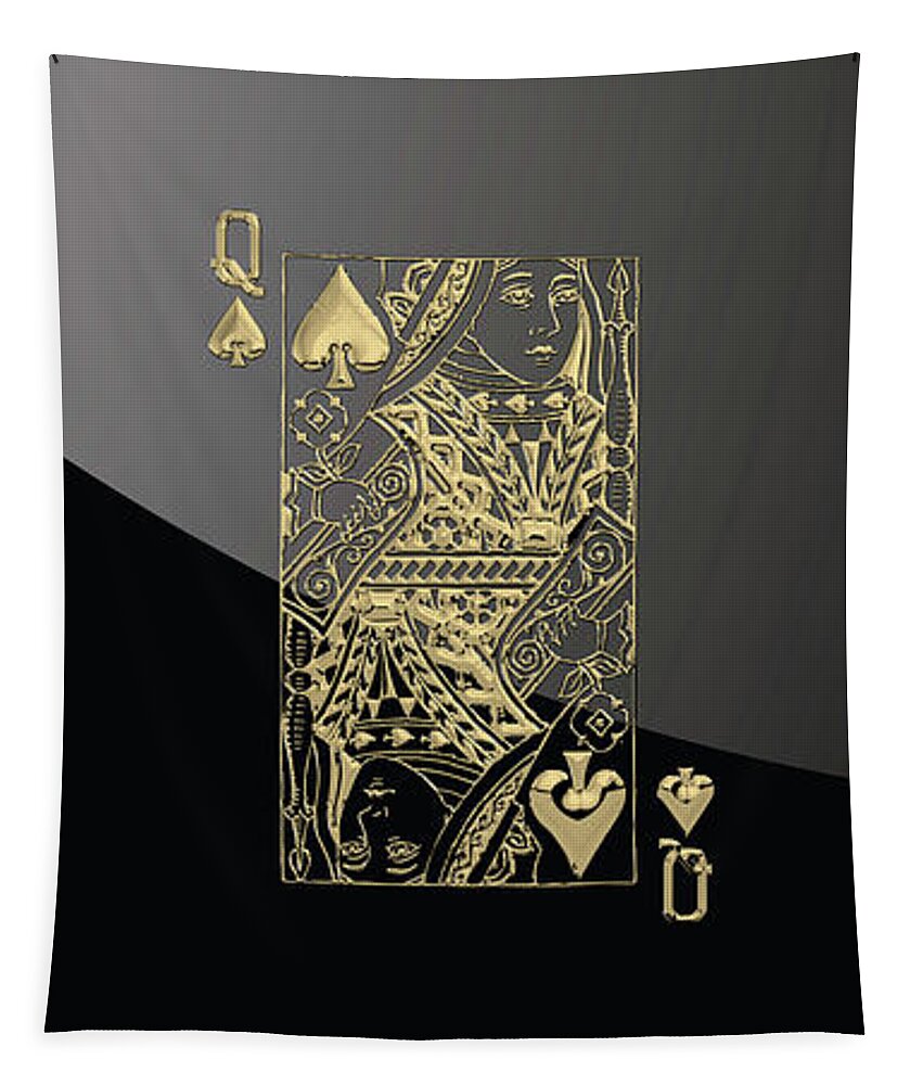 'gamble' Collection By Serge Averbukh Tapestry featuring the digital art Queen of Spades in Gold on Black  by Serge Averbukh
