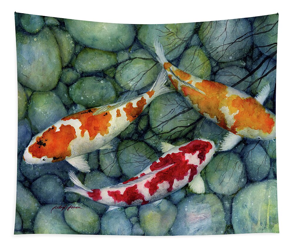 Koi Tapestry featuring the painting Serenity Koi by Hailey E Herrera