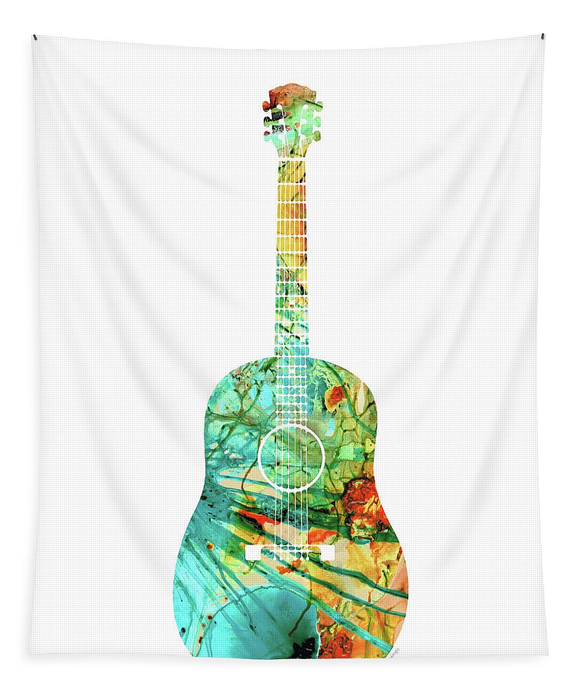 Guitar Tapestry featuring the painting Acoustic Guitar 2 - Colorful Abstract Musical Instrument by Sharon Cummings