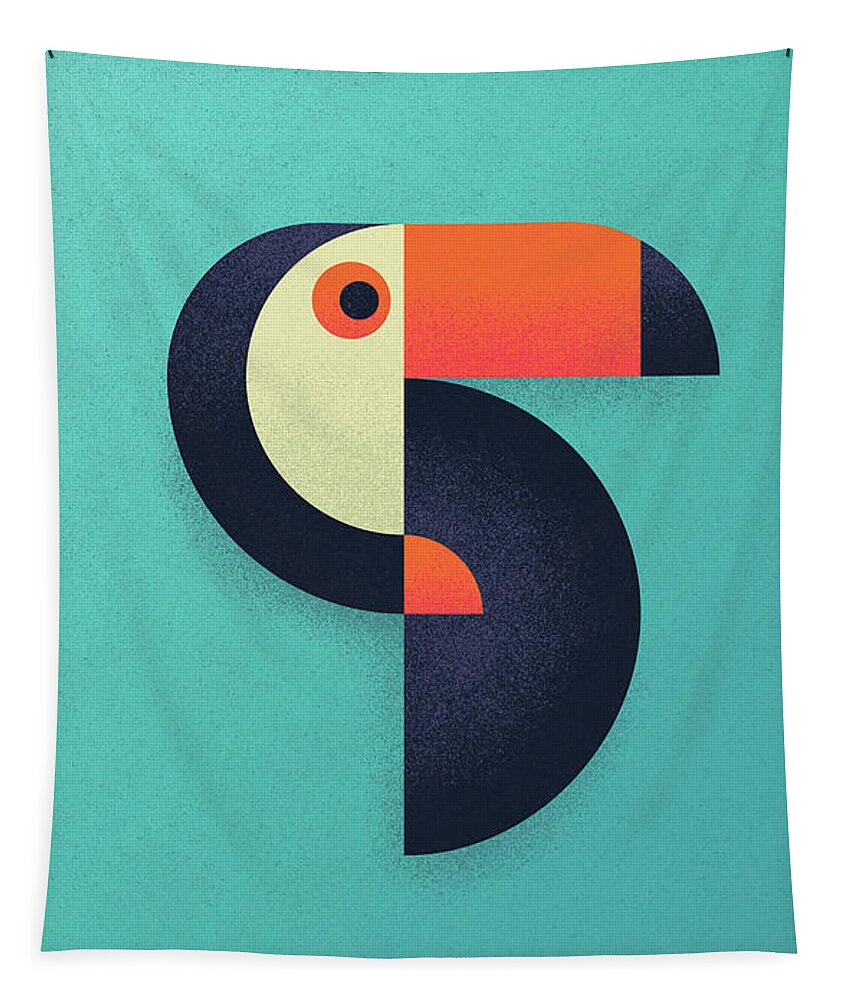 Animal Tapestry featuring the digital art Toucan Geometric - Aqua by Organic Synthesis
