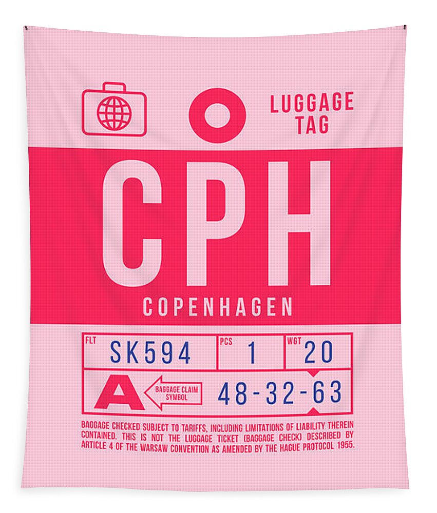 Airline Tapestry featuring the digital art Luggage Tag B - CPH Copenhagen Denmark by Organic Synthesis