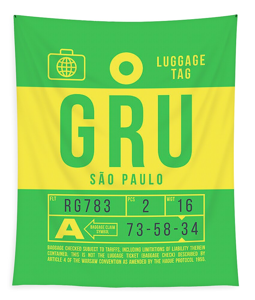 Airline Tapestry featuring the digital art Luggage Tag B - GRU Sao Paulo Brazil by Organic Synthesis