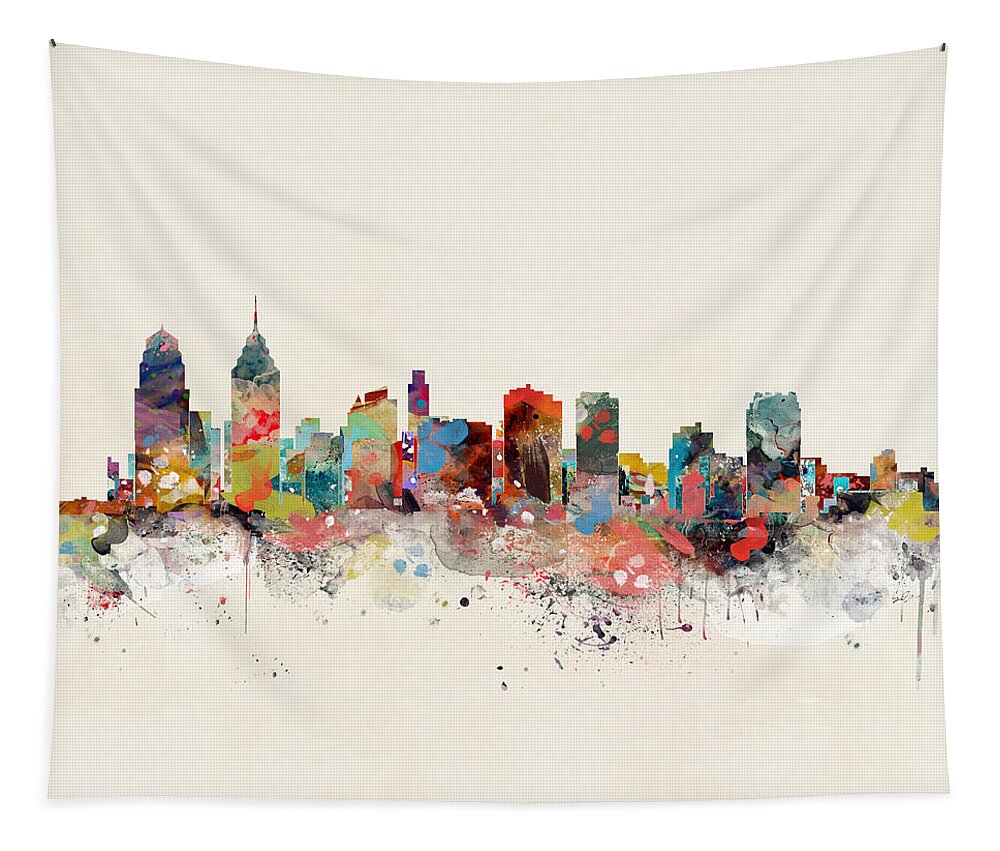 Philadelphia Tapestry featuring the painting Philadelphia Skyline by Bri Buckley
