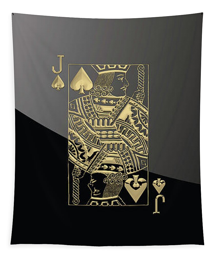 'gamble' Collection By Serge Averbukh Tapestry featuring the digital art Jack of Spades in Gold over Black by Serge Averbukh