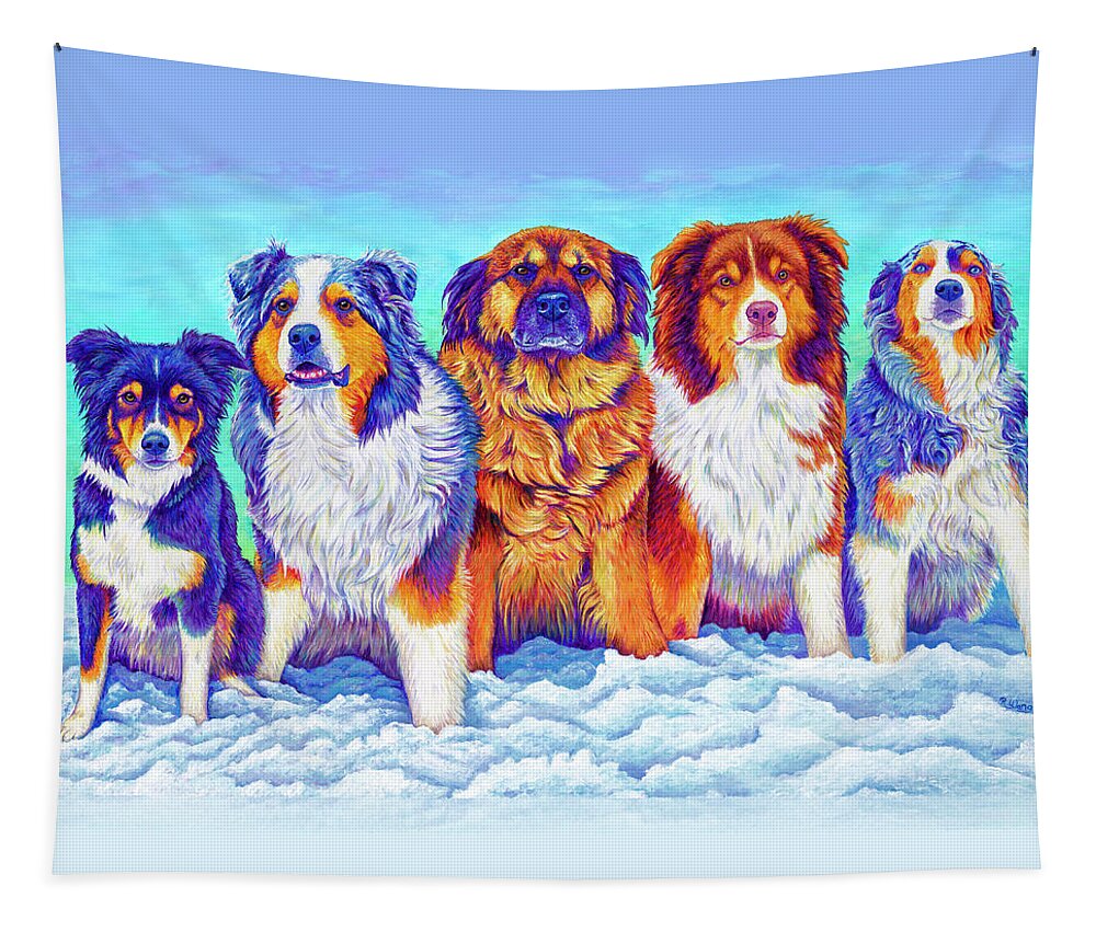 Dog Tapestry featuring the painting The Gang's All Here by Rebecca Wang