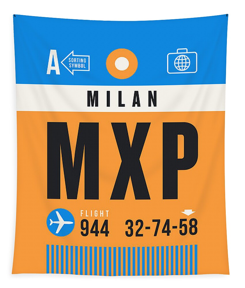 Airline Tapestry featuring the digital art Luggage Tag A - MXP Milan Italy by Organic Synthesis