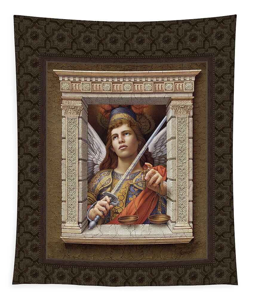 Christian Art Tapestry featuring the painting Archangel Michael 2 by Kurt Wenner