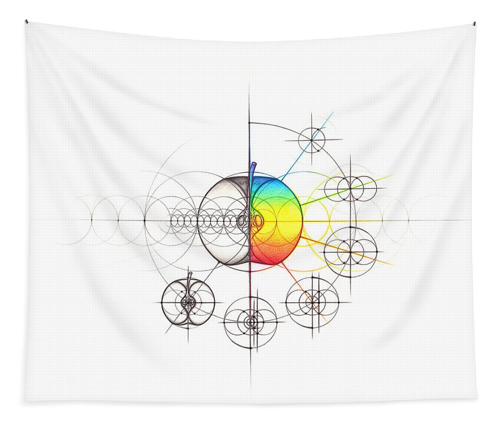 Apple Tapestry featuring the drawing Intuitive Geometry Apple with steps by Nathalie Strassburg
