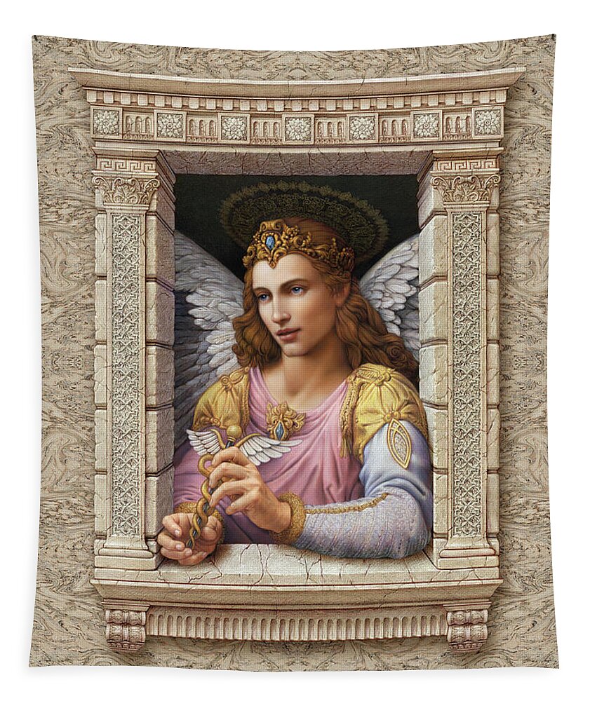 Christian Art Tapestry featuring the painting Archangel Raphael #1 by Kurt Wenner