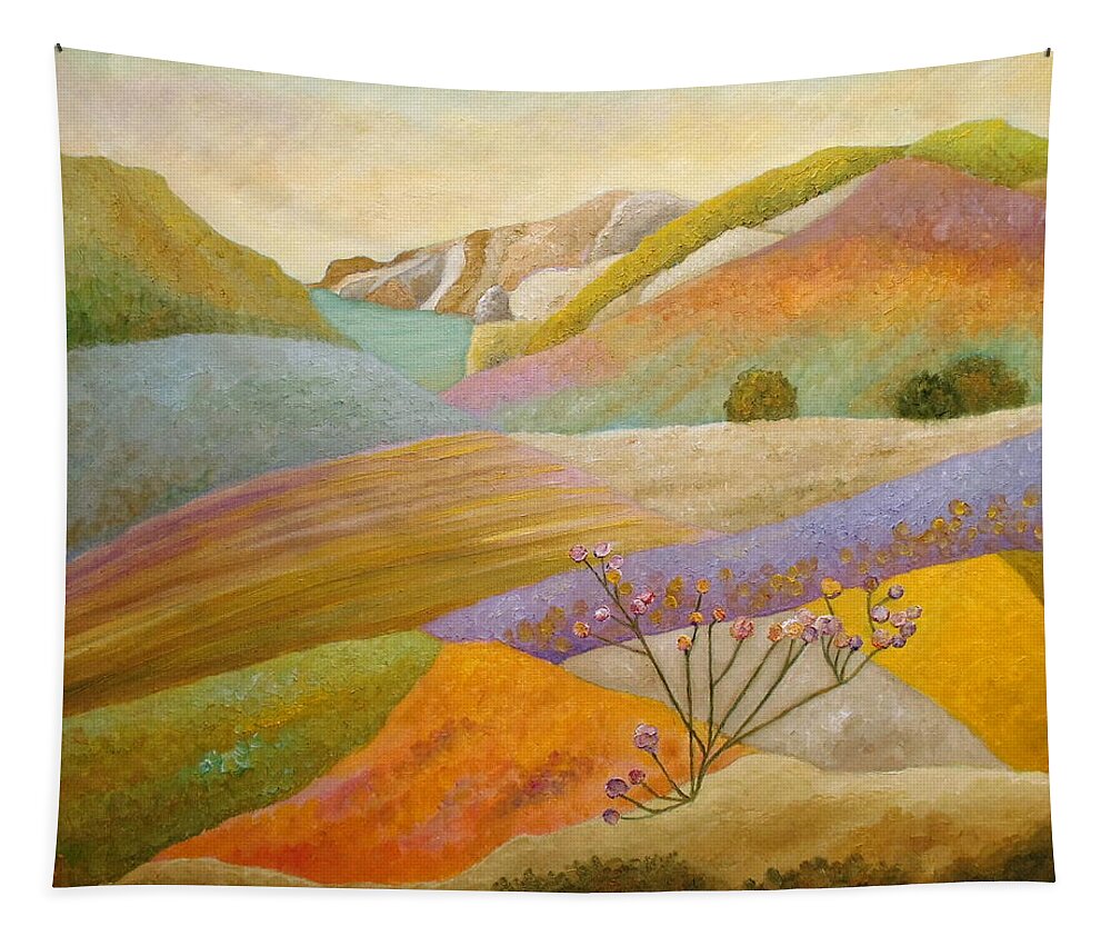 Seascape Tapestry featuring the painting Rambling Through The Blooming Valley by Angeles M Pomata