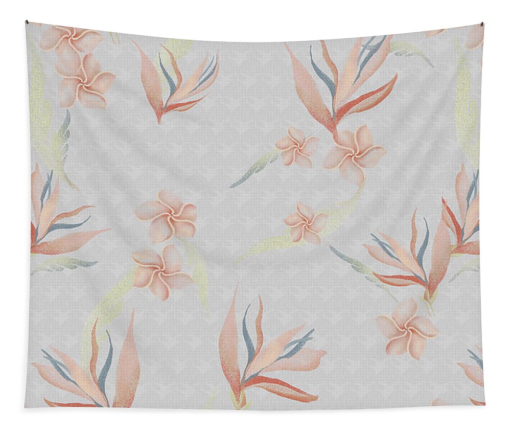 Bird Of Paradise Tapestry featuring the digital art Bird of Paradise with Plumeria Blossoms Floral Print by Sand And Chi