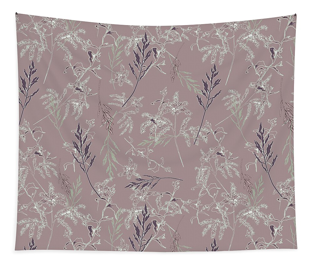 Leaves Tapestry featuring the digital art Leaf and Grass Botanical Print Pattern by Sand And Chi