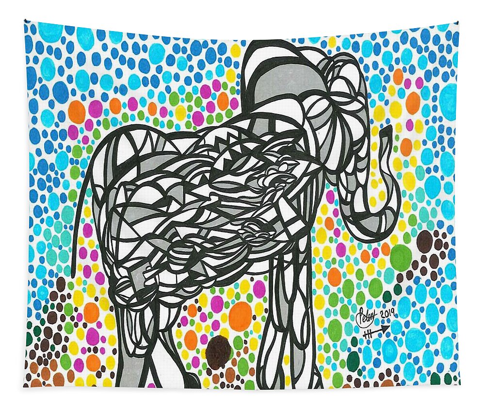 Elephant Tapestry featuring the mixed media Elephant by Peter Johnstone