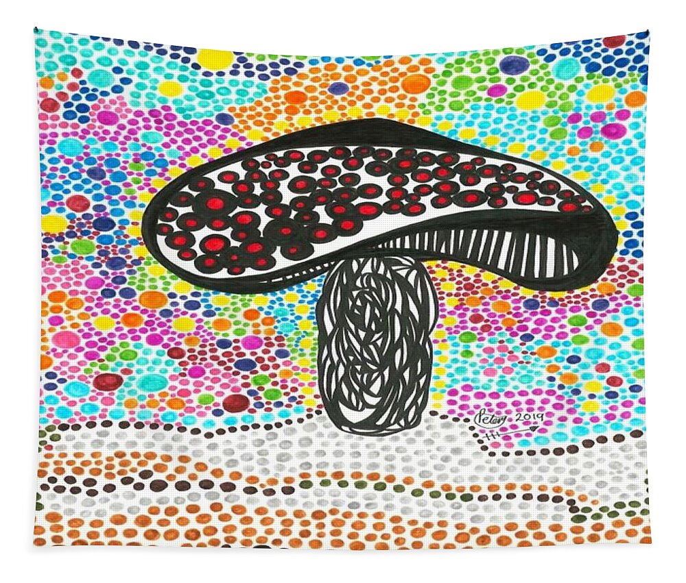 Mushroom Tapestry featuring the mixed media Fungi Wungi by Peter Johnstone