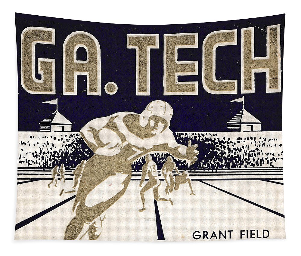Georgia Tapestry featuring the drawing 1952 Georgia Tech Night Game by Row One Brand