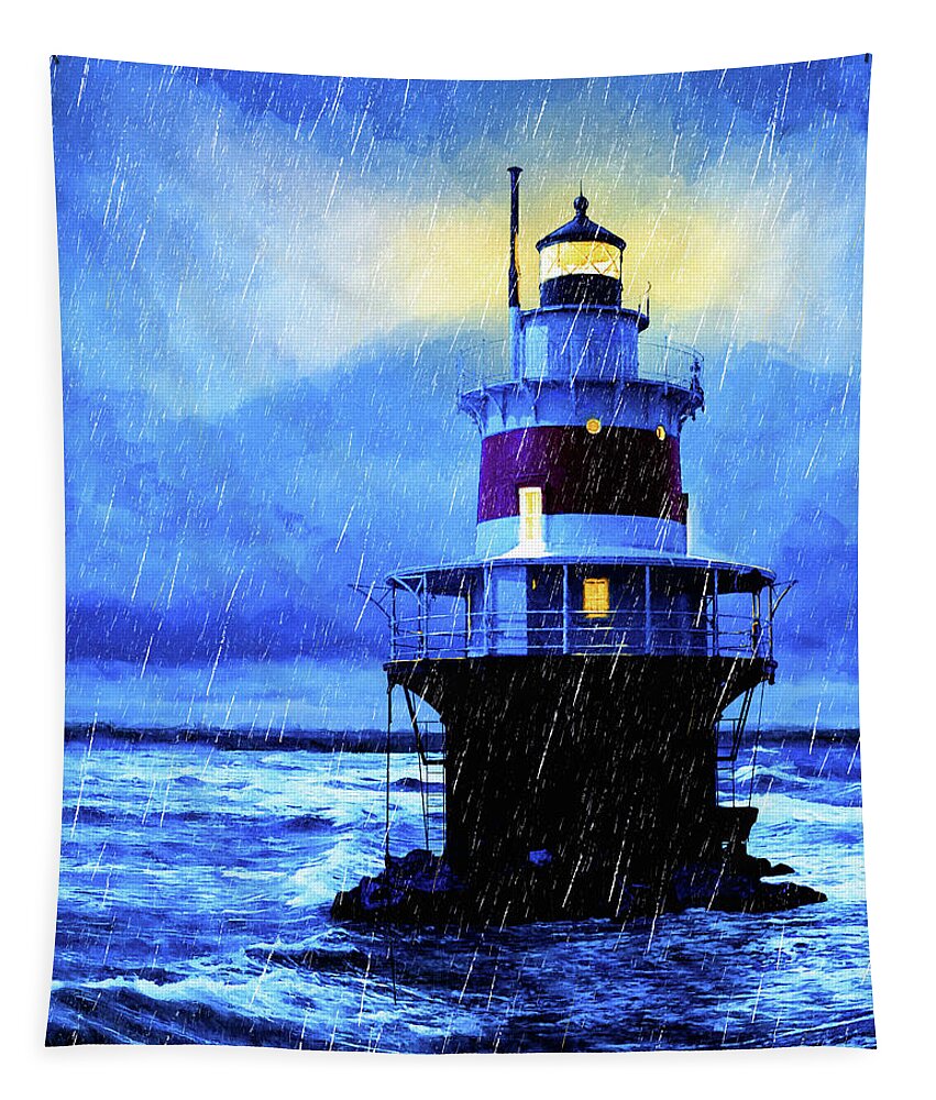 Lighthouse Tapestry featuring the mixed media Peck Ledge Light - Norwalk Connecticut by Mark Tisdale