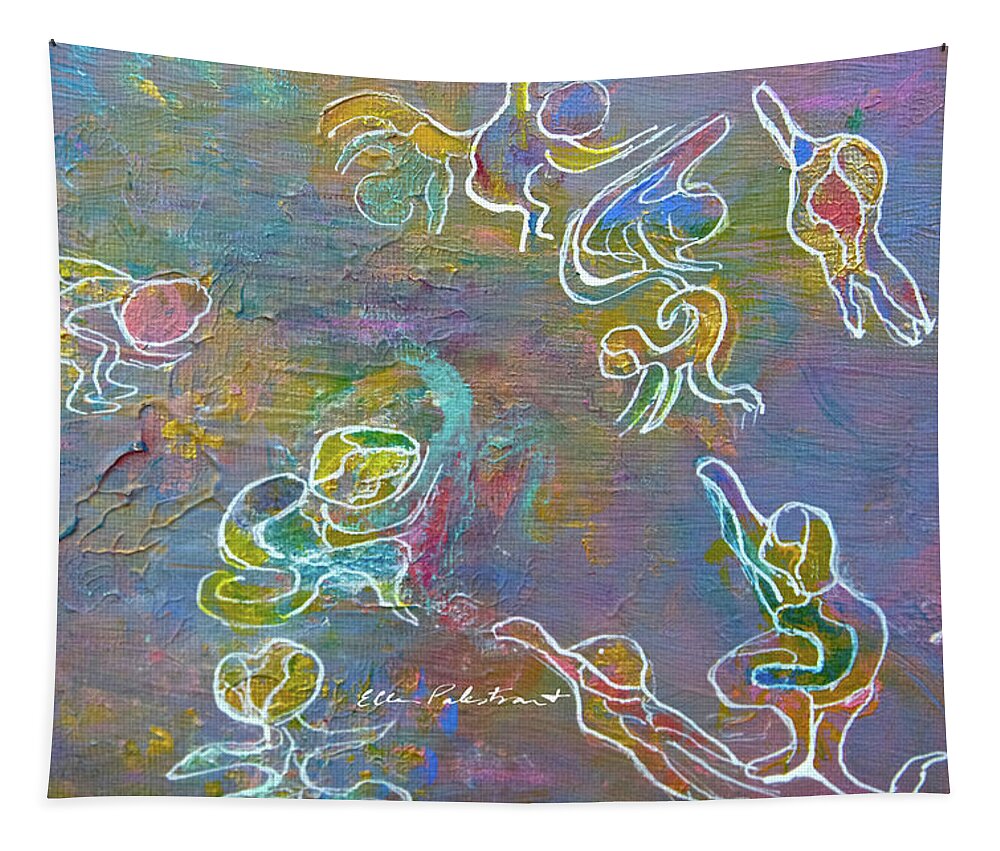 Ellen Palestrant Tapestry featuring the painting We Are The Glimpsibles Flying Through The Sky by Ellen Palestrant