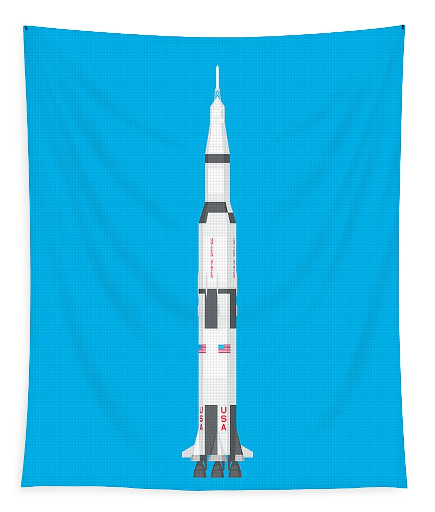Apollo 11 Tapestry featuring the digital art Apollo Saturn V Rocket - Cyan by Organic Synthesis