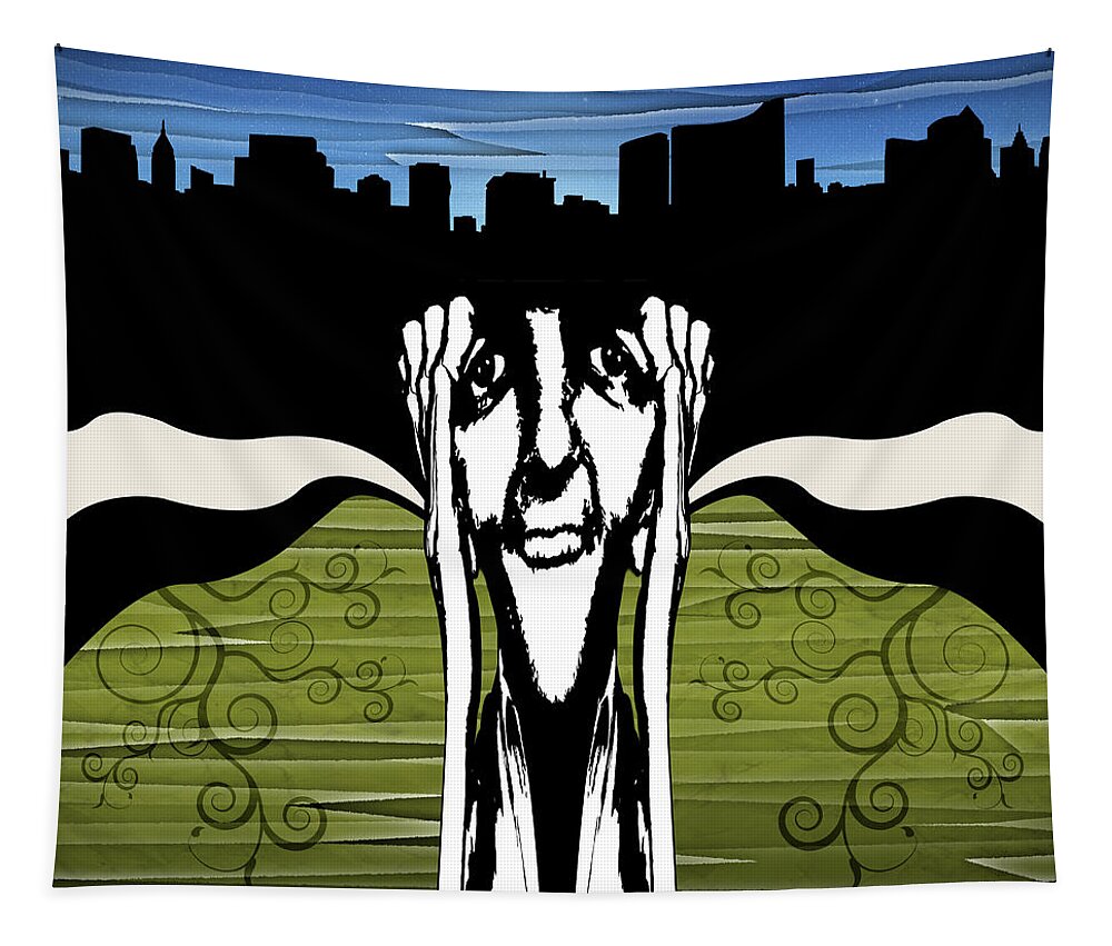 Face Tapestry featuring the digital art City At Night by Phil Perkins