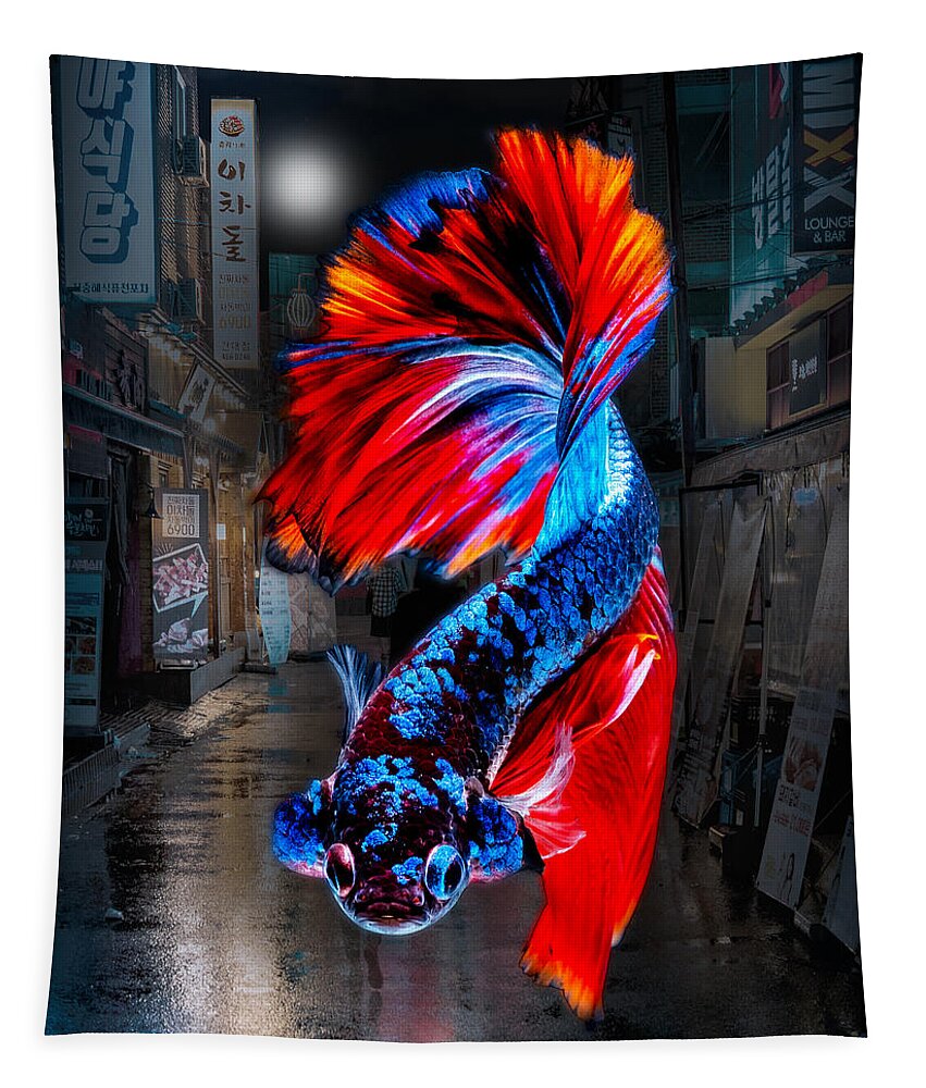 Beta Fish  Tapestry featuring the digital art Beta Fish by Mark Ashkenazi