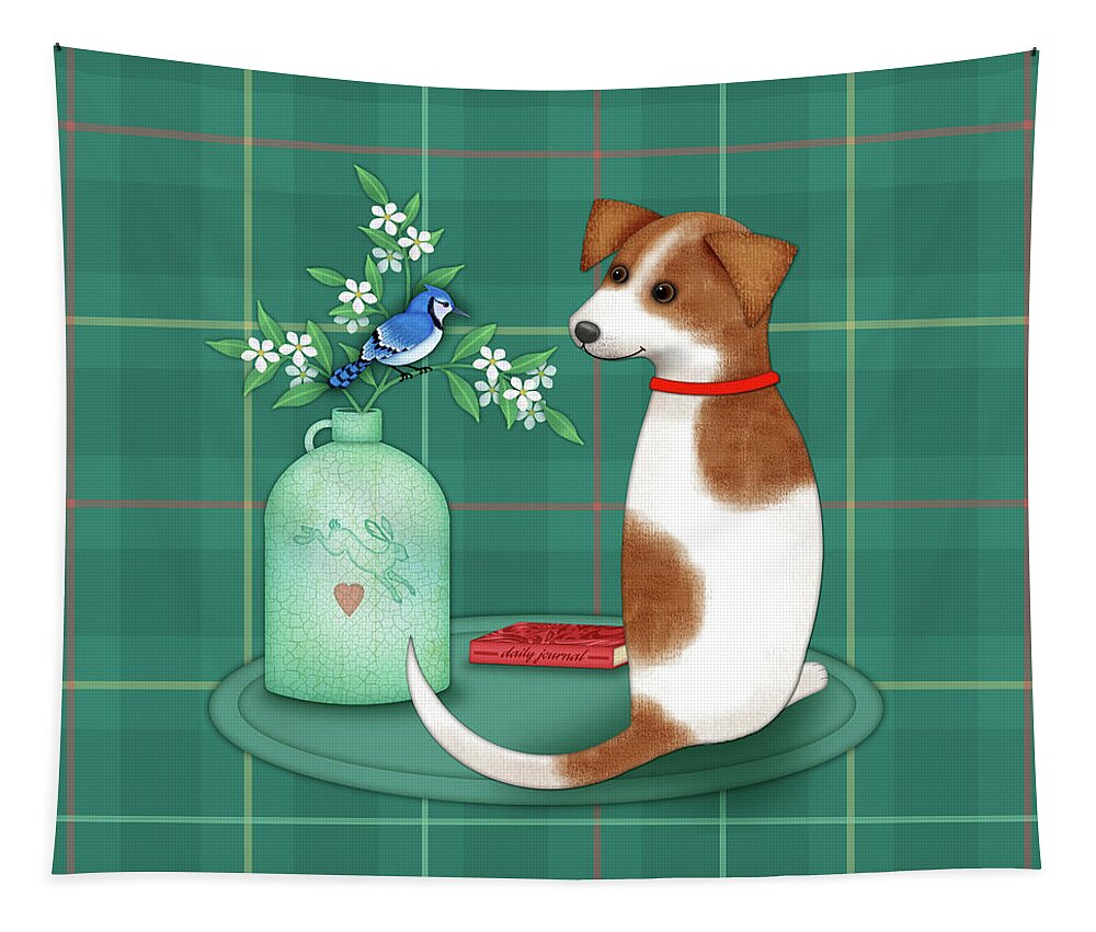 Dog Tapestry featuring the digital art J is for Jack Russell Terrier by Valerie Drake Lesiak
