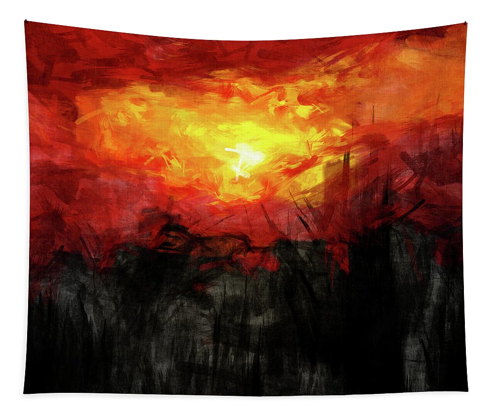 Sunrise Tapestry featuring the digital art Sunrise Over Forest by Phil Perkins
