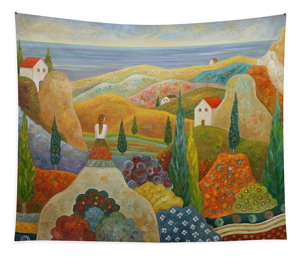 Cypress Tapestry featuring the painting Back To Real by Angeles M Pomata