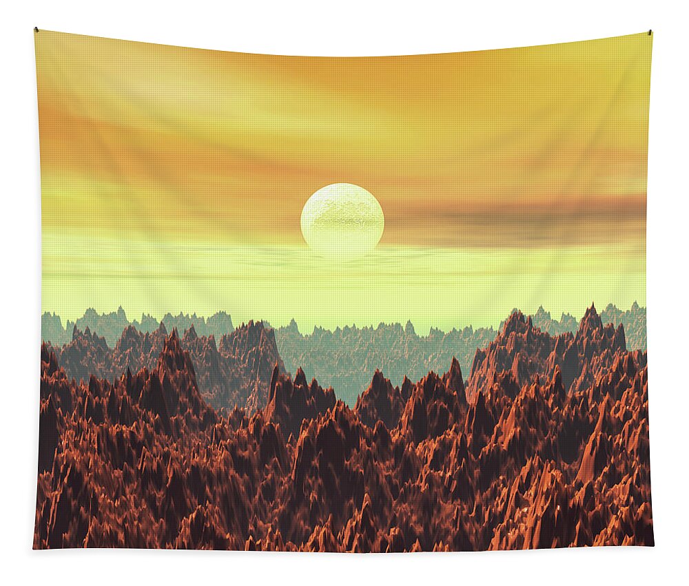 Moon Tapestry featuring the digital art Moon over Mountains by Phil Perkins