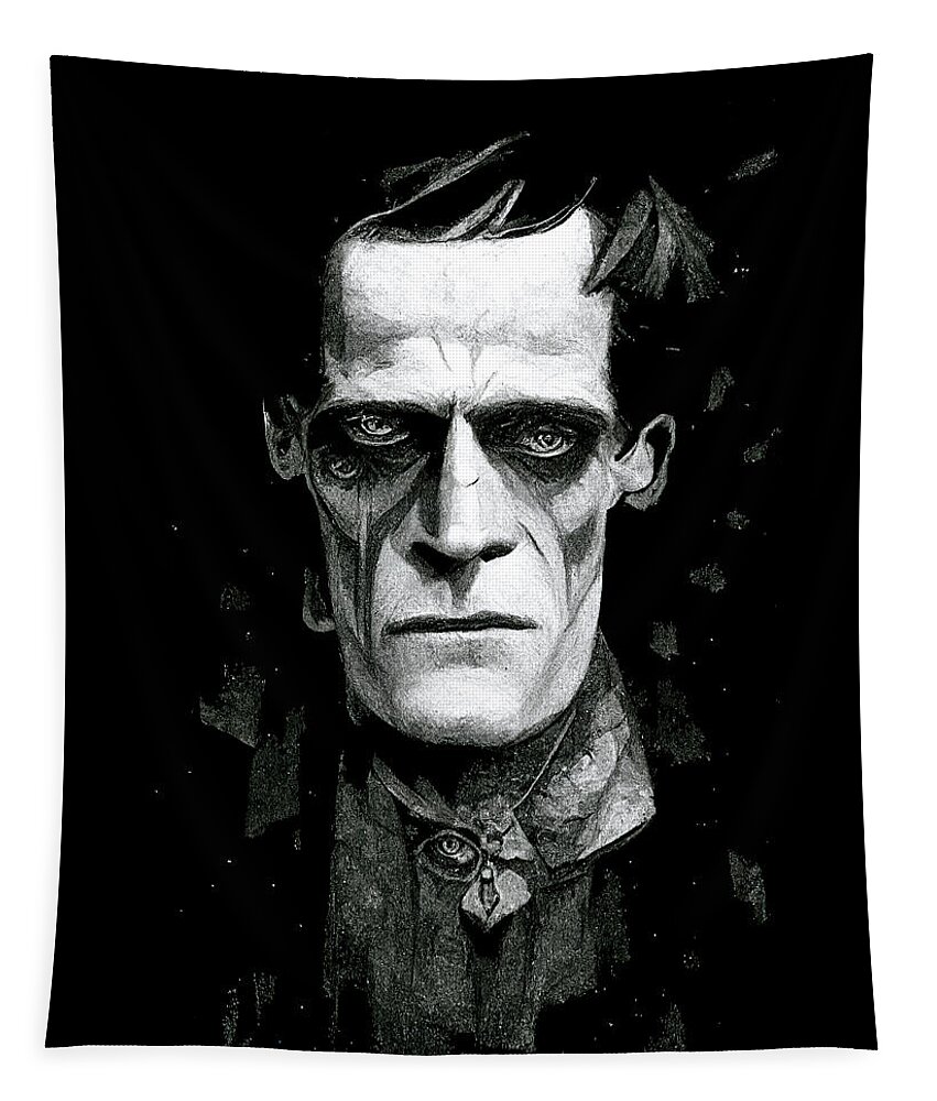Frankenstein Tapestry featuring the digital art Frankenstein's Monster - Dark Gothic Art by Mark Tisdale