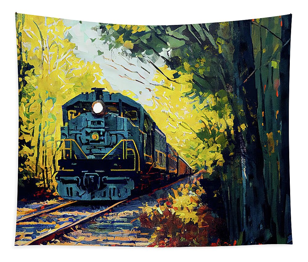 Trains Tapestry featuring the digital art An Autumn Day - Railroad Dreaming by Mark Tisdale