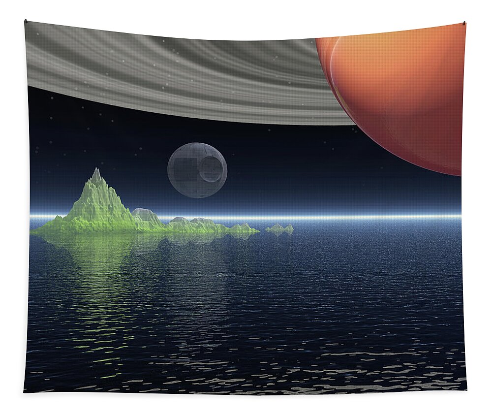 Saturn Tapestry featuring the digital art Reflections of Saturn by Phil Perkins