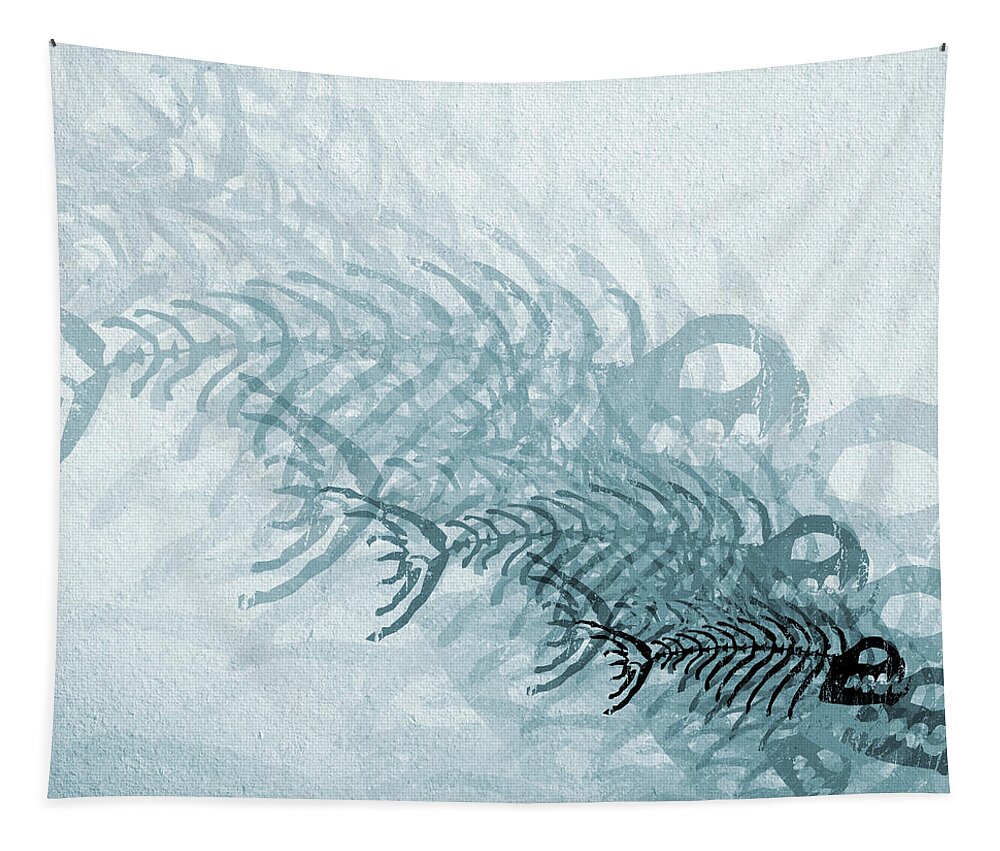 Fish Tapestry featuring the digital art Fish And Bones by Phil Perkins