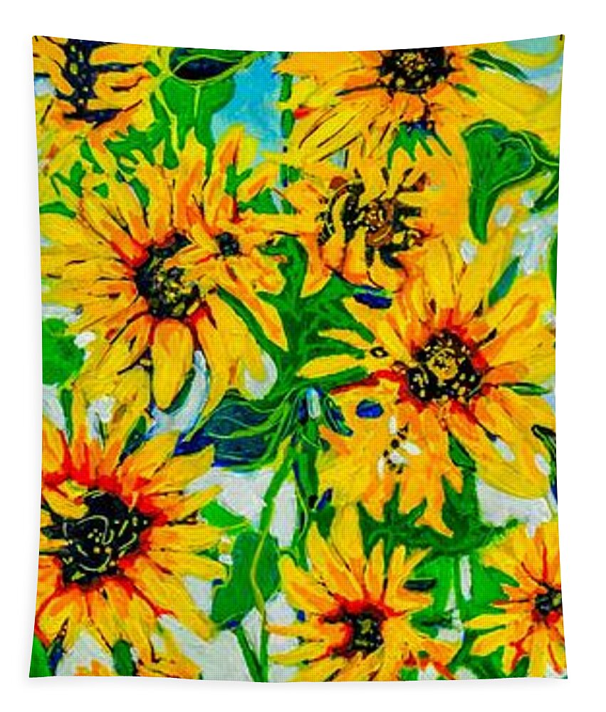Sunflowers Tapestry featuring the painting Ashkenazi Sunflowers by Marysue Ryan