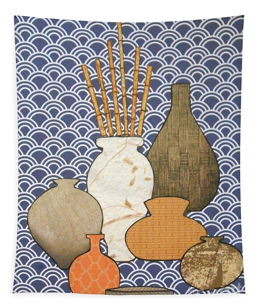Pottery Tapestry featuring the mixed media Asian Pottery No. 1 by Jayne Somogy