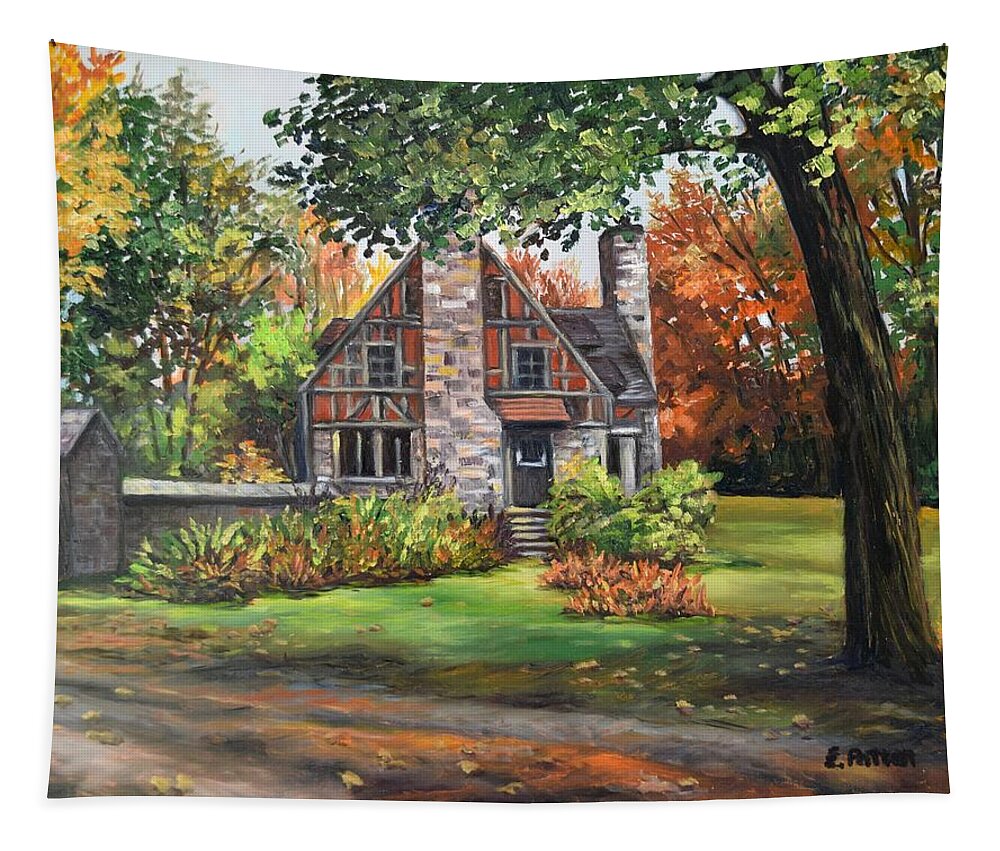 Maine Tapestry featuring the painting At Jordan Pond, October by Eileen Patten Oliver