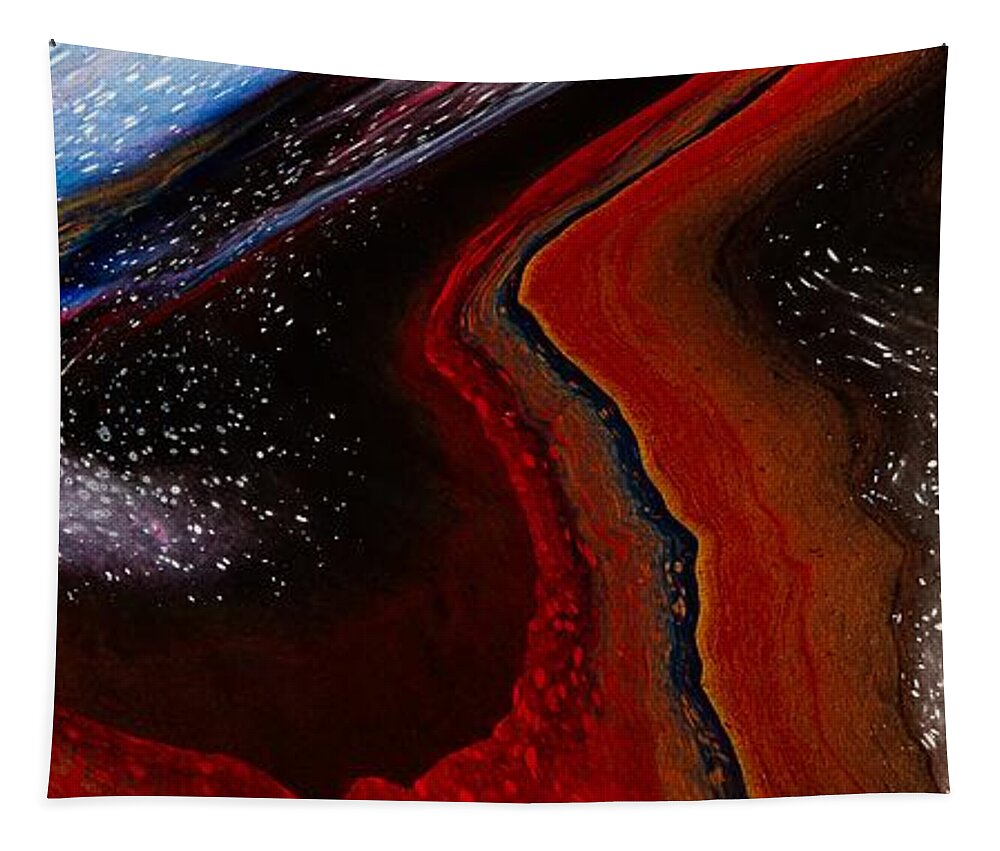 Abstract Tapestry featuring the digital art At The Edge Of Time - Abstract Contemporary Acrylic Painting by Sambel Pedes