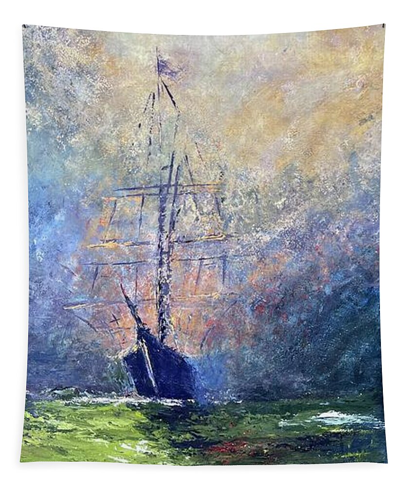 Ship Tapestry featuring the painting Atmospheric by Patricia Caldwell