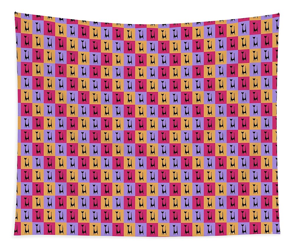 Atomic Cat Tapestry featuring the digital art Atomic Cat 1 on Melon, Fuchsia and Melon by Donna Mibus