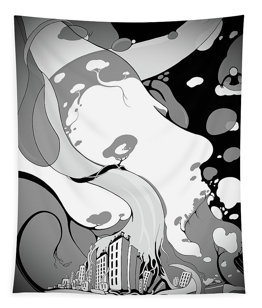 Black And White Tapestry featuring the digital art Atrophy Of Consciousness BW by Craig Tilley
