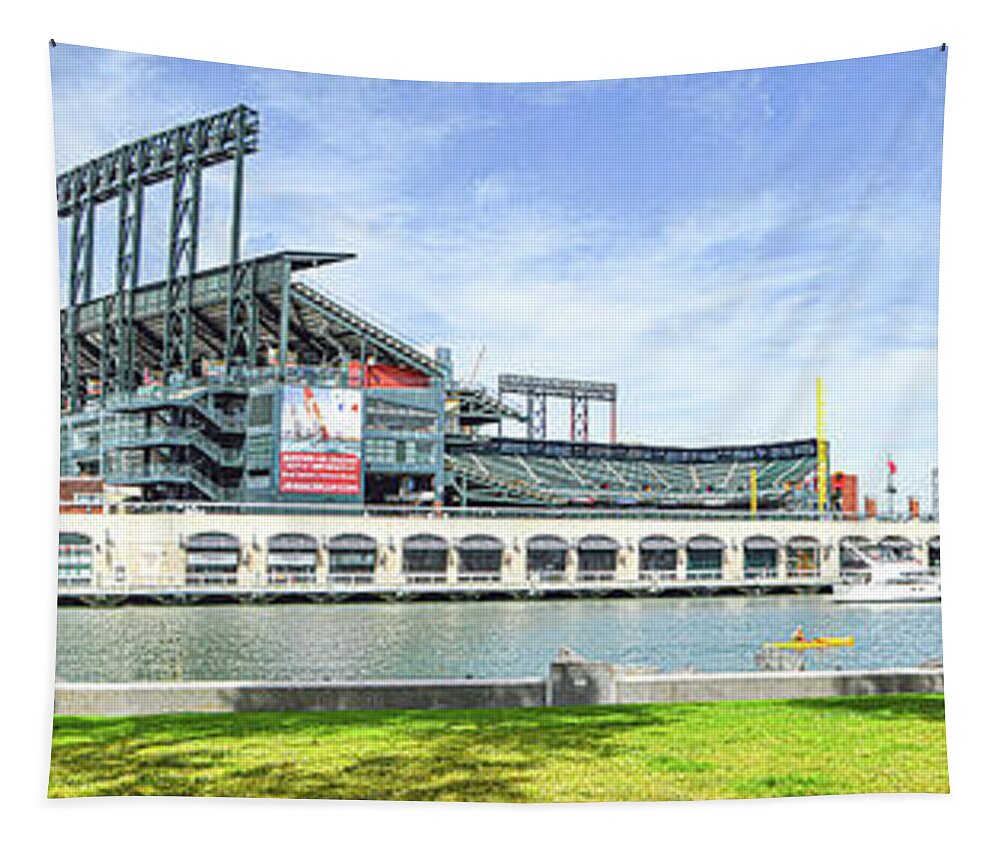At&t Park Tapestry featuring the photograph ATT Park Panoramic by Tommy Anderson