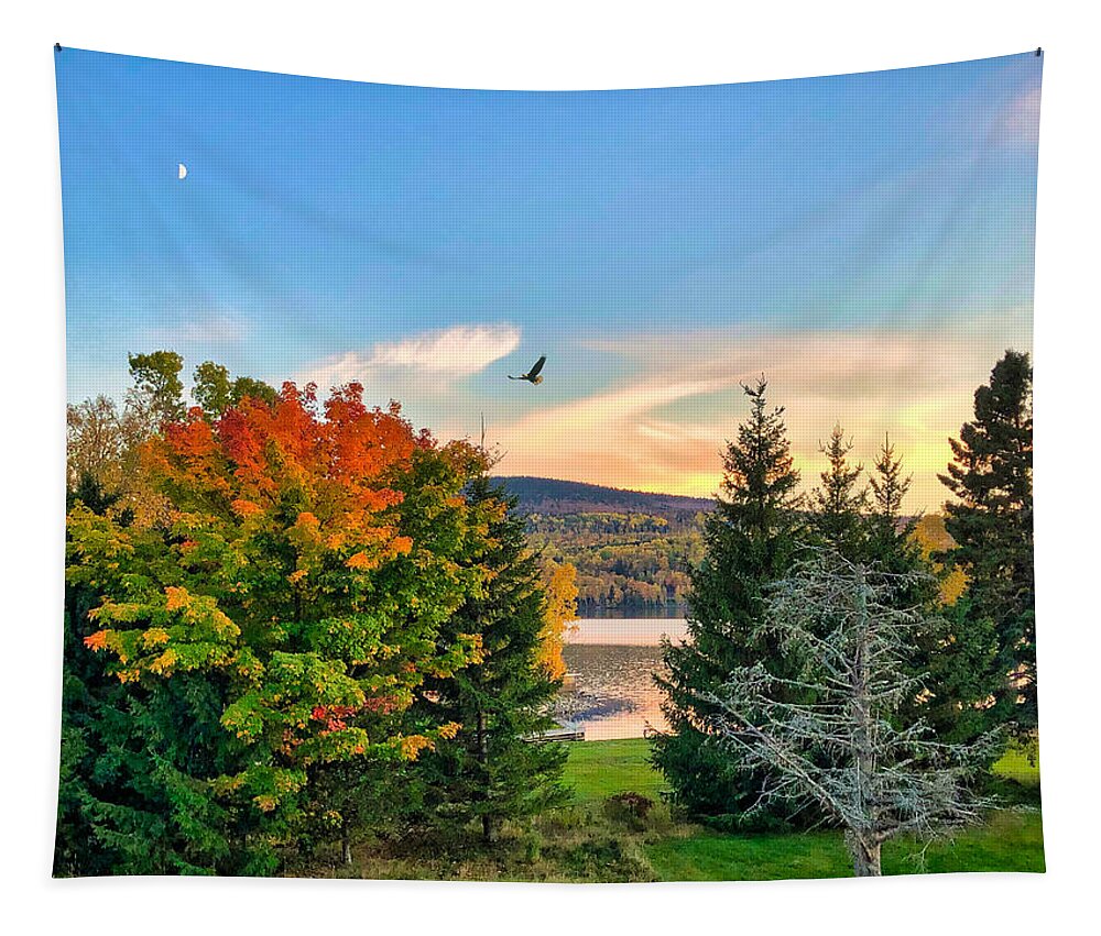 Lake Tapestry featuring the photograph Atumn Moon and Eagle by Russel Considine