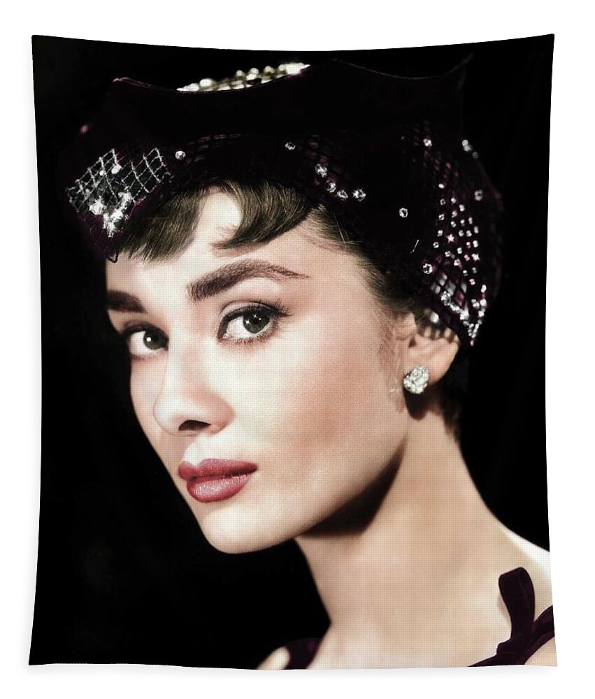 Audrey Hepburn Tapestry featuring the photograph Audrey Hepburn colorized by Movie World Posters