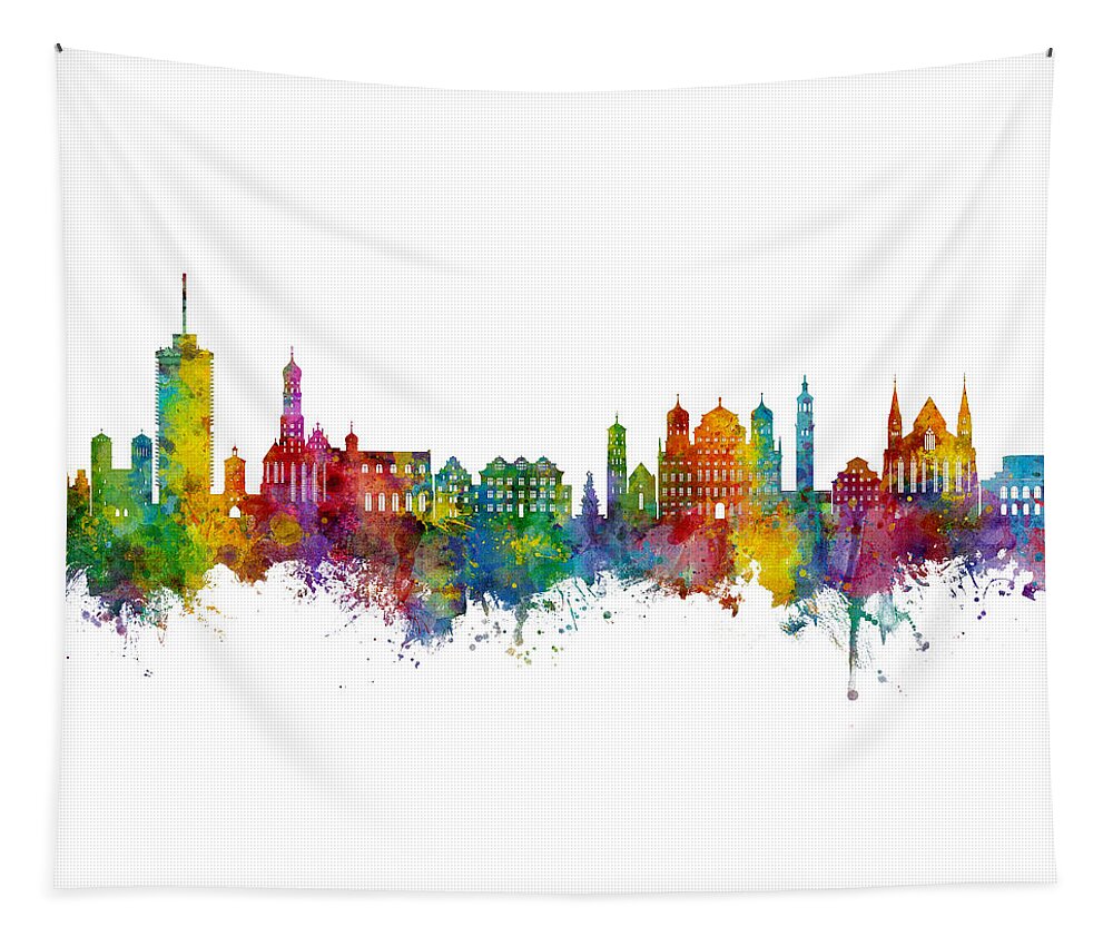 Augsburg Tapestry featuring the digital art Augsburg Germany Skyline #45 by Michael Tompsett