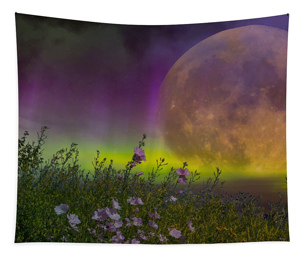 Fantasy Tapestry featuring the mixed media Aurora Meadow by Ally White