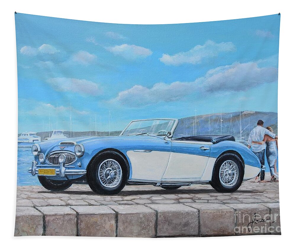 Aaustin Healey Tapestry featuring the painting Austin Healey BJ8 MARK III by Sinisa Saratlic