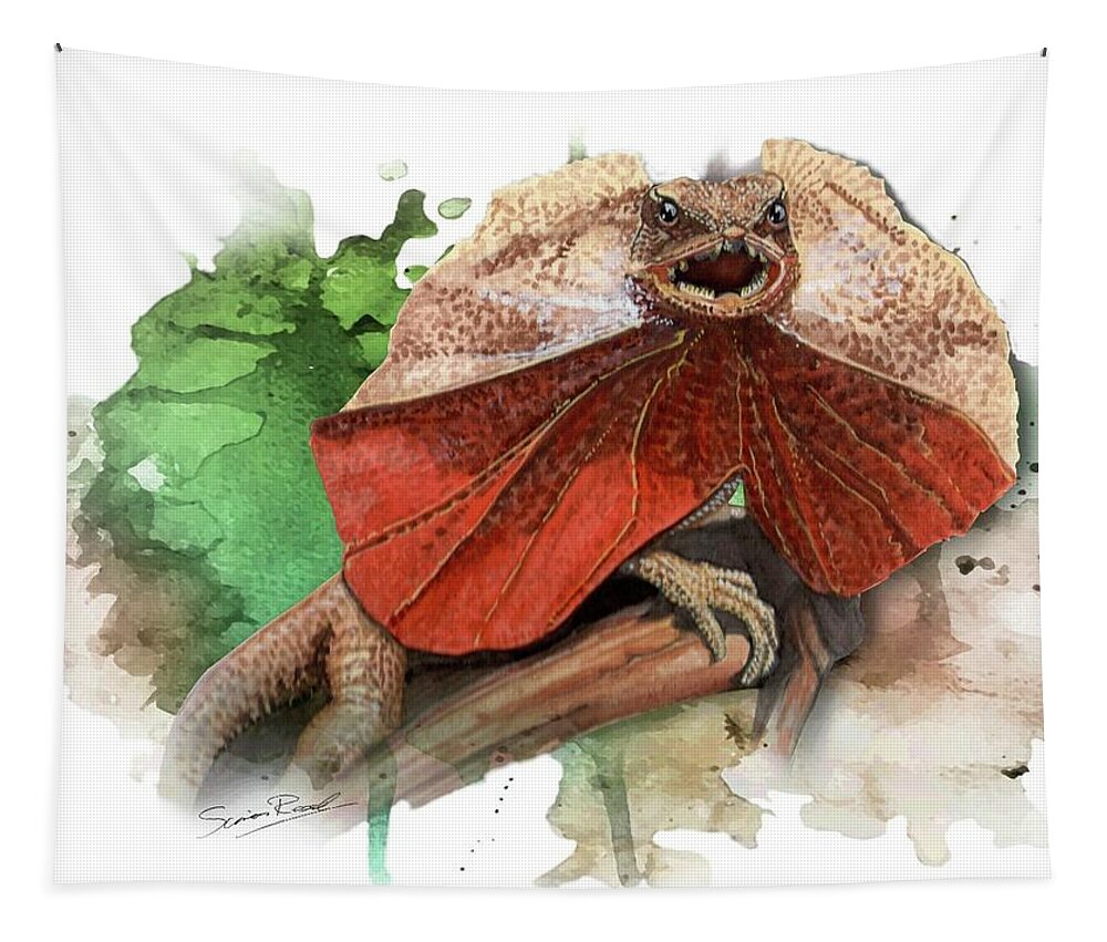 Art Tapestry featuring the painting Australian Frilled Necked Lizard by Simon Read