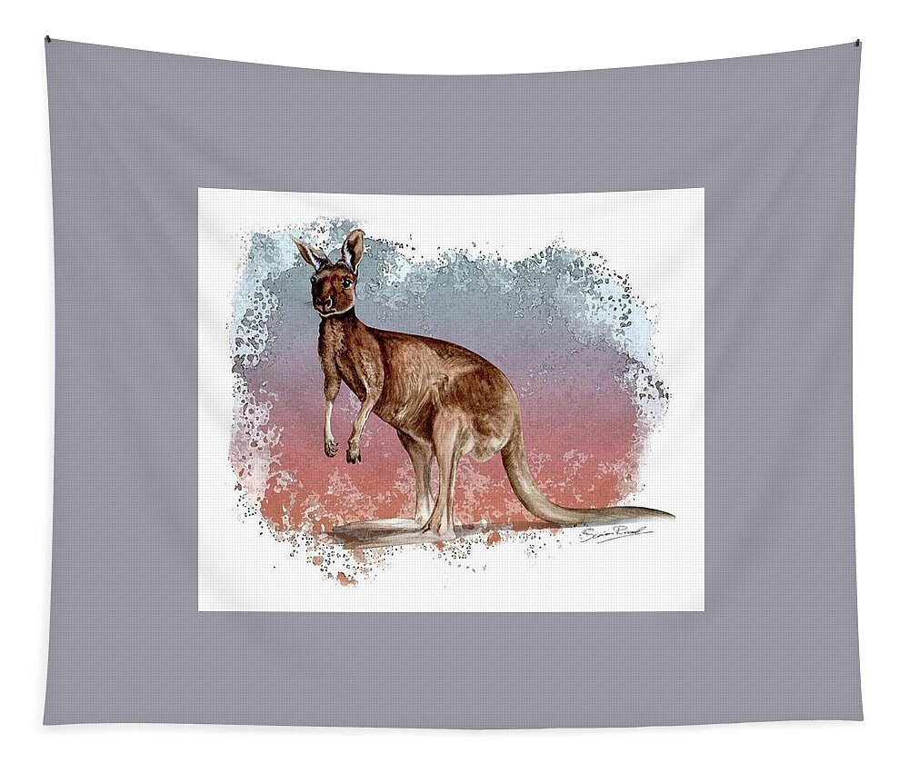 Art Tapestry featuring the painting Australian Red Kangaroo by Simon Read