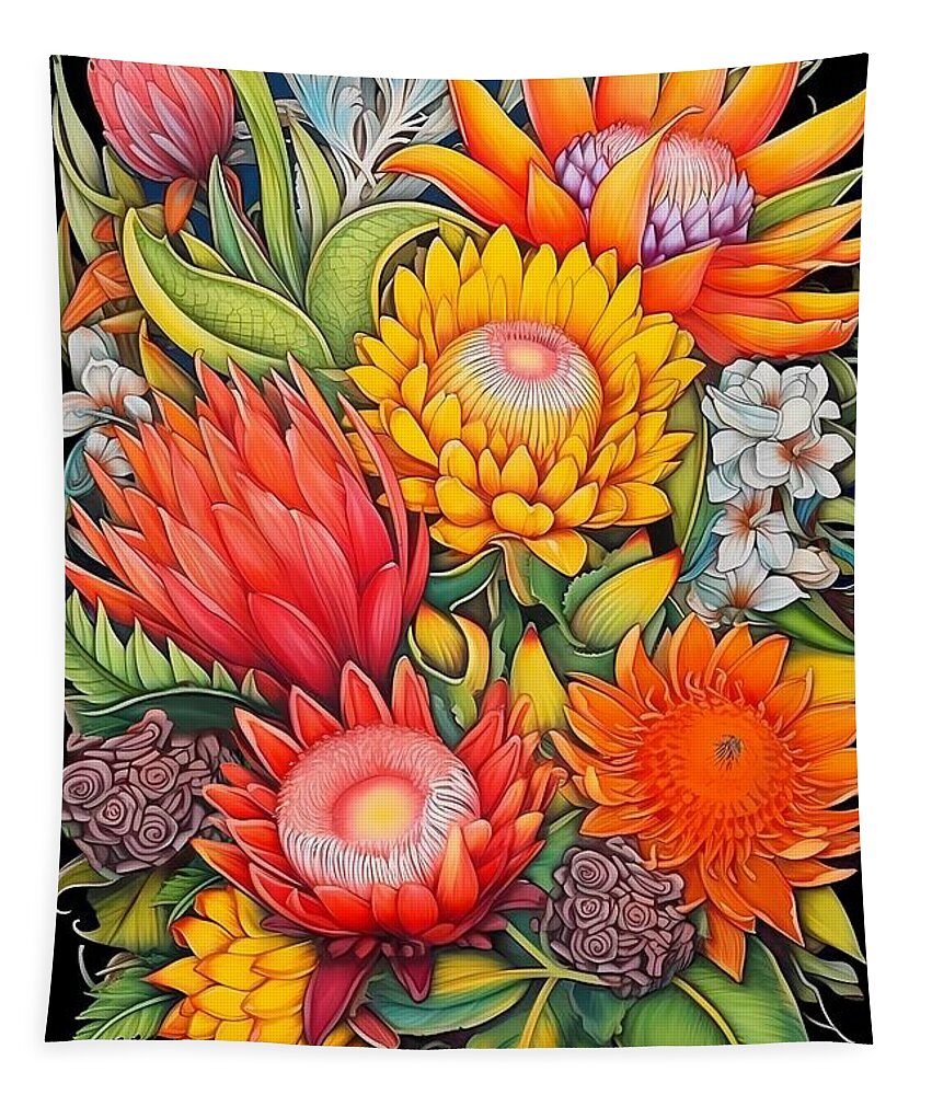 Colourful Flowers Tapestry featuring the digital art Australian Funky Wildfowers by Lorraine Kelly