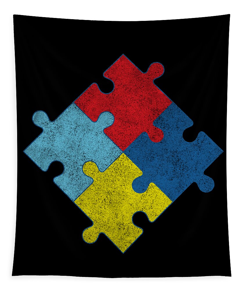 Cool Tapestry featuring the digital art Autism Awareness Puzzle Pieces Vintage by Flippin Sweet Gear