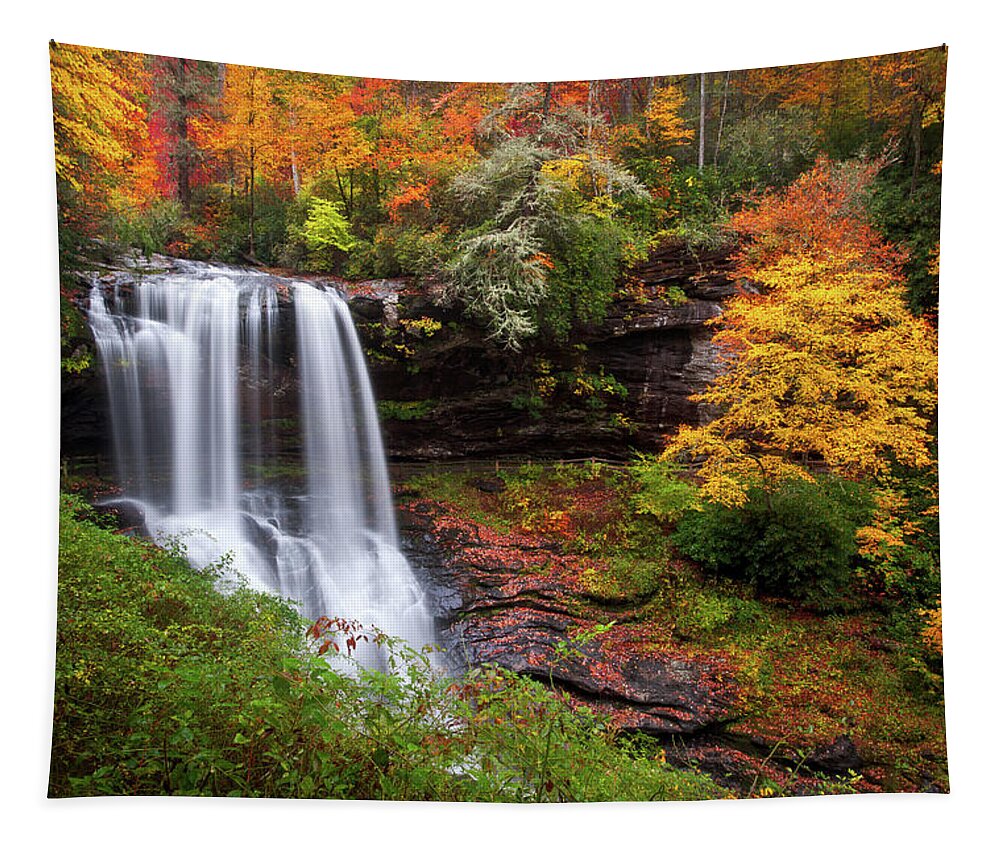 Waterfalls Tapestry featuring the photograph Autumn at Dry Falls - Highlands NC Waterfalls by Dave Allen
